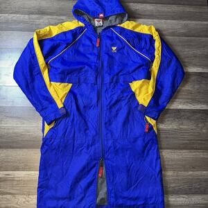 TYR Long Swim Parka Vintage-Style Blue Yellow Hooded Fleece Lined Unisex XXS